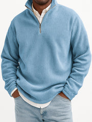 Men's Stylish Quarter-Zip Corduroy Ribbed Polo Sweatshirt