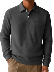Men's Casual Comfortable Waffle Pocket Long-sleeved Polo Shirt