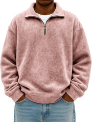 Men's Quarter Zip Stylish Suede Distressed Pullover
