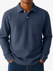 Men's Quality Cotton Casual Everyday Long  Sleeved Polo Shirt