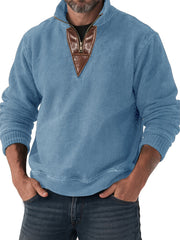 Men's Vintage Casual Patchwork Half-zip Stand-up Collar Casual Sweatshirt