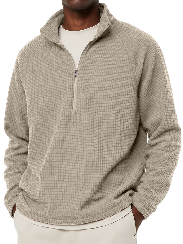 Men's Casual Solid Corduroy Stand Collar Zipper  Sweatshirt
