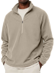 Men's Casual Solid Corduroy Stand Collar Zipper  Sweatshirt
