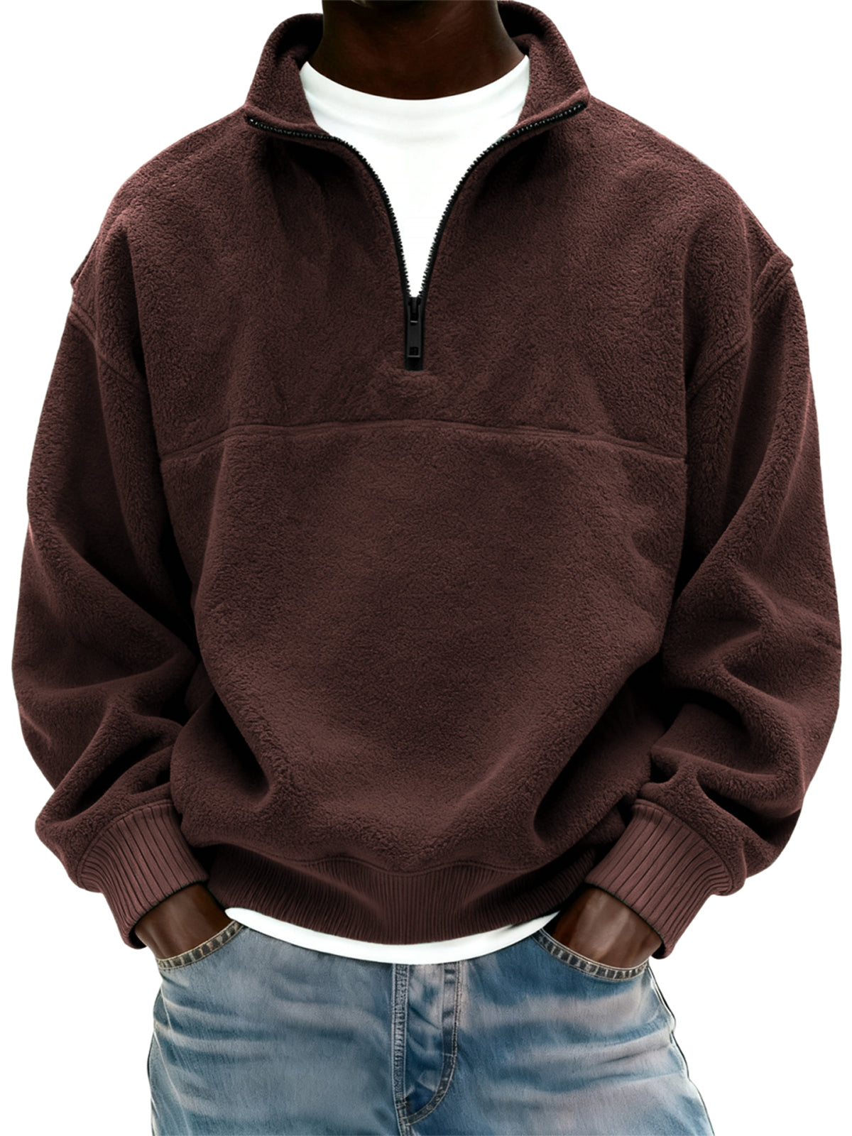 Men's Polar Fleece Quarter Zip Pullover Sweatshirt