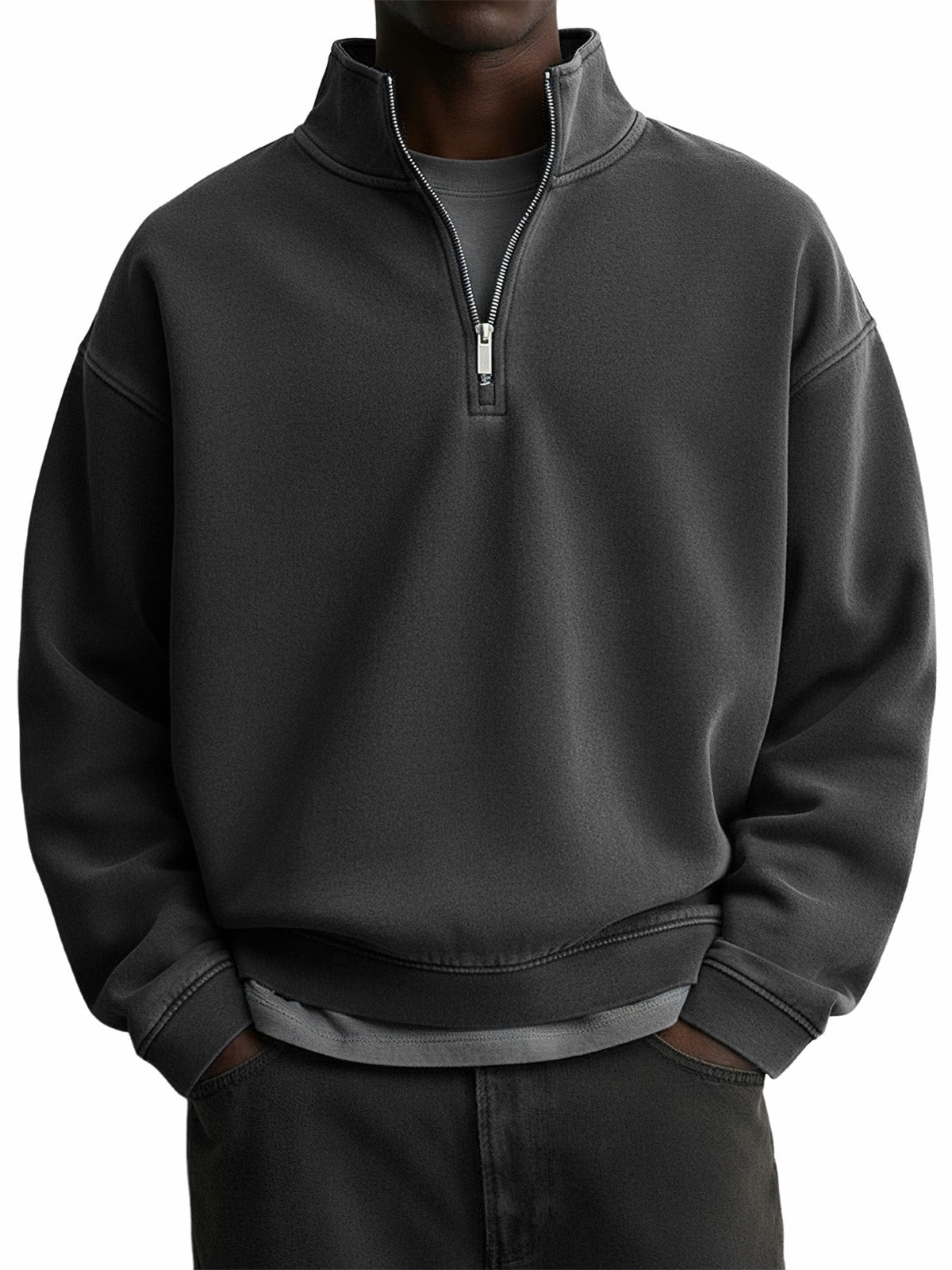 Men's Stylish Vintage Distressed Quarter-zip Stand-up Collar Sweatshirt