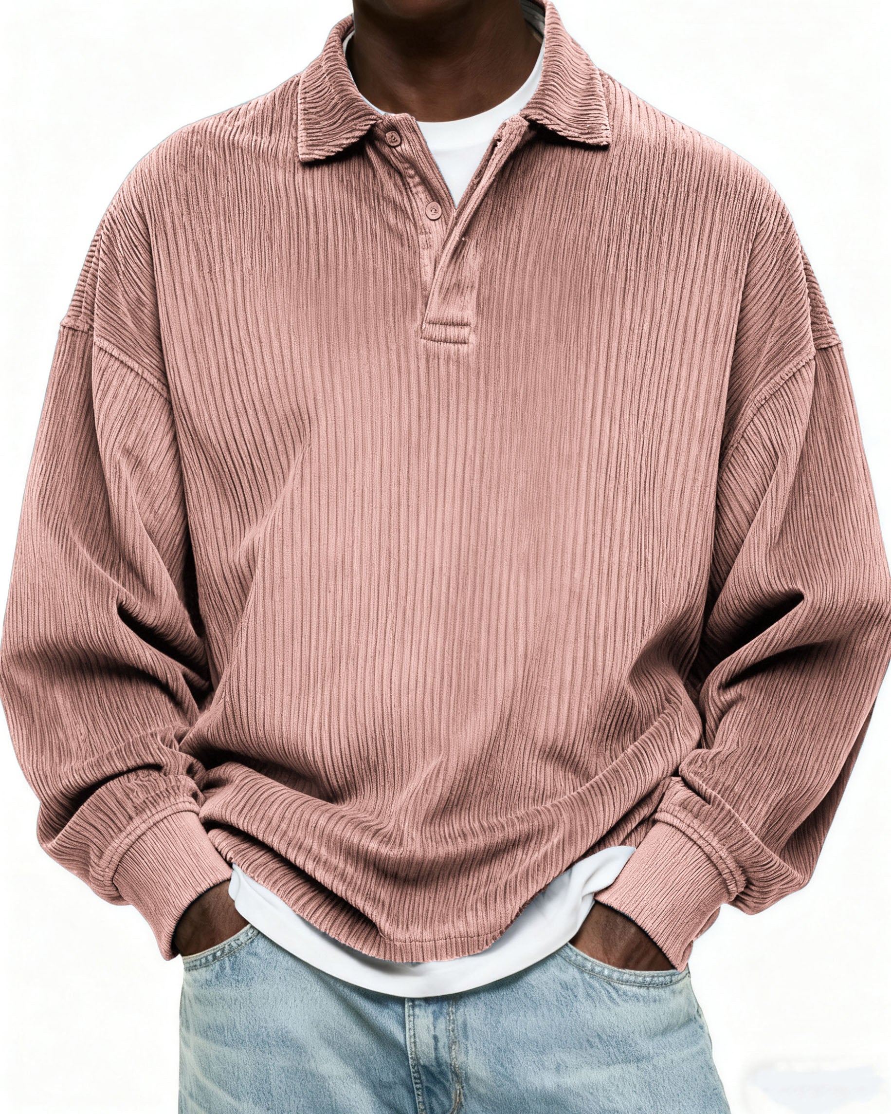 Men's Simple Corduroy Texture Button Daily Pullover POLO Shirt
