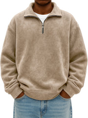 Men's Quarter Zip Stylish Suede Distressed Pullover
