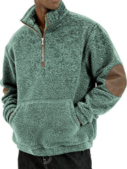 Men's Sherpa Cozy and Stylish Half - Zip Pullover with Elbow Patches