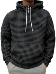 Men's Half-zip Plaid Textured Casual Hooded Sweatshirt