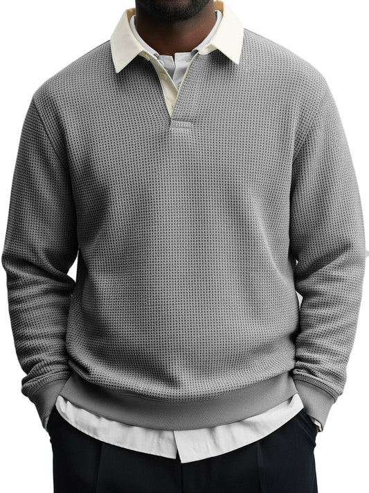 Men's Casual Stylish Waffle Contrast Lapel Sweatshirt