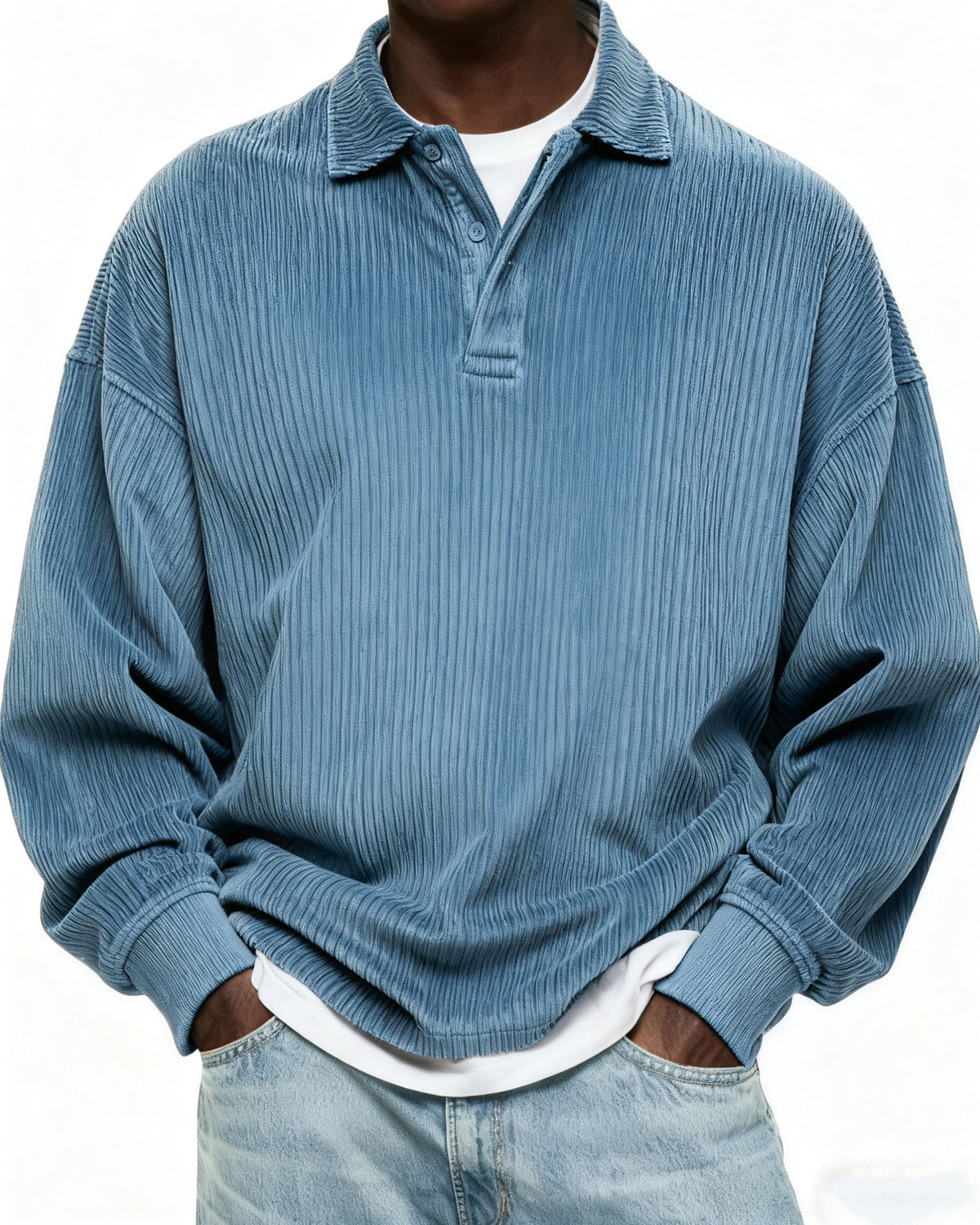Men's Simple Corduroy Texture Button Daily Pullover POLO Shirt