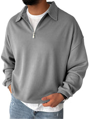 Men's Casual  Everyday Zipper Ribbed Long Sleeved Sweatshirt