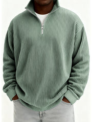 Men's Quarter-Zip Stylish Pleated Ribbed Pullover
