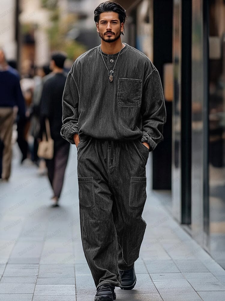 Vintage-Inspired Denim Cargo 2-Piece Set