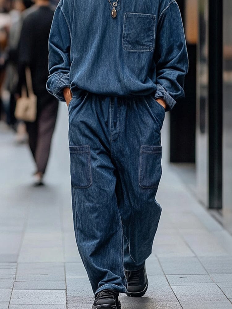 Vintage-Inspired Denim Cargo 2-Piece Set