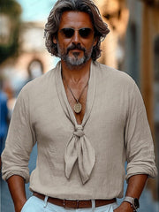 Casual 100% Cotton Tie-Front Shirt