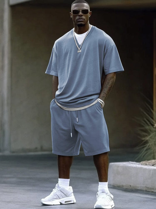 Contrast Fake Two-Piece Cotton Set