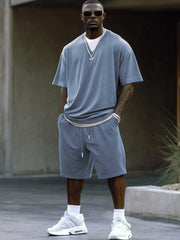 Contrast Fake Two-Piece Cotton Set