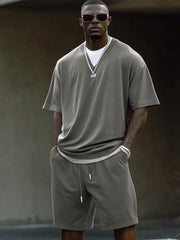 Contrast Fake Two-Piece Cotton Set