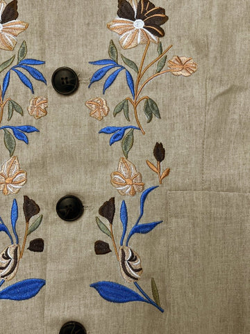 Floral Embroidered Cotton Linen Shirt Jacket