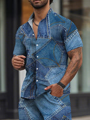 Stylish Denim-Look Printed 2-Piece Set