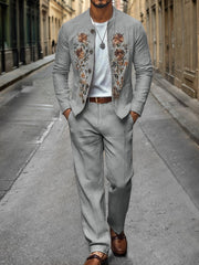 Floral Embroidered Cotton Linen Shirt Jacket