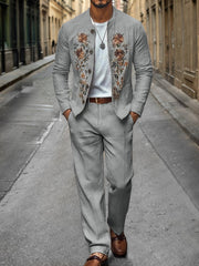 Floral Embroidered Cotton Linen Shirt Jacket