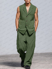 Casual Cotton Suit Vest Pants Set