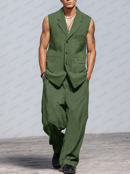 Casual Cotton Suit Vest Pants Set