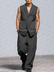 Casual Cotton Suit Vest Pants Set