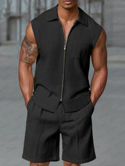 Athleisure Zipped Tank Top Shorts Set