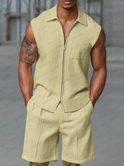 Athleisure Zipped Tank Top Shorts Set