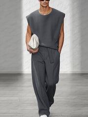 Urban Casual Shoulder Pad Tank Top Set