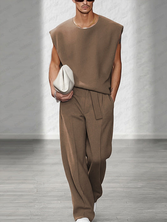 Urban Casual Shoulder Pad Tank Top Set