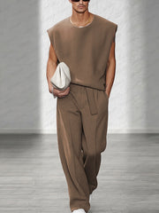 Urban Casual Shoulder Pad Tank Top Set