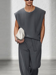 Urban Casual Shoulder Pad Tank Top Set