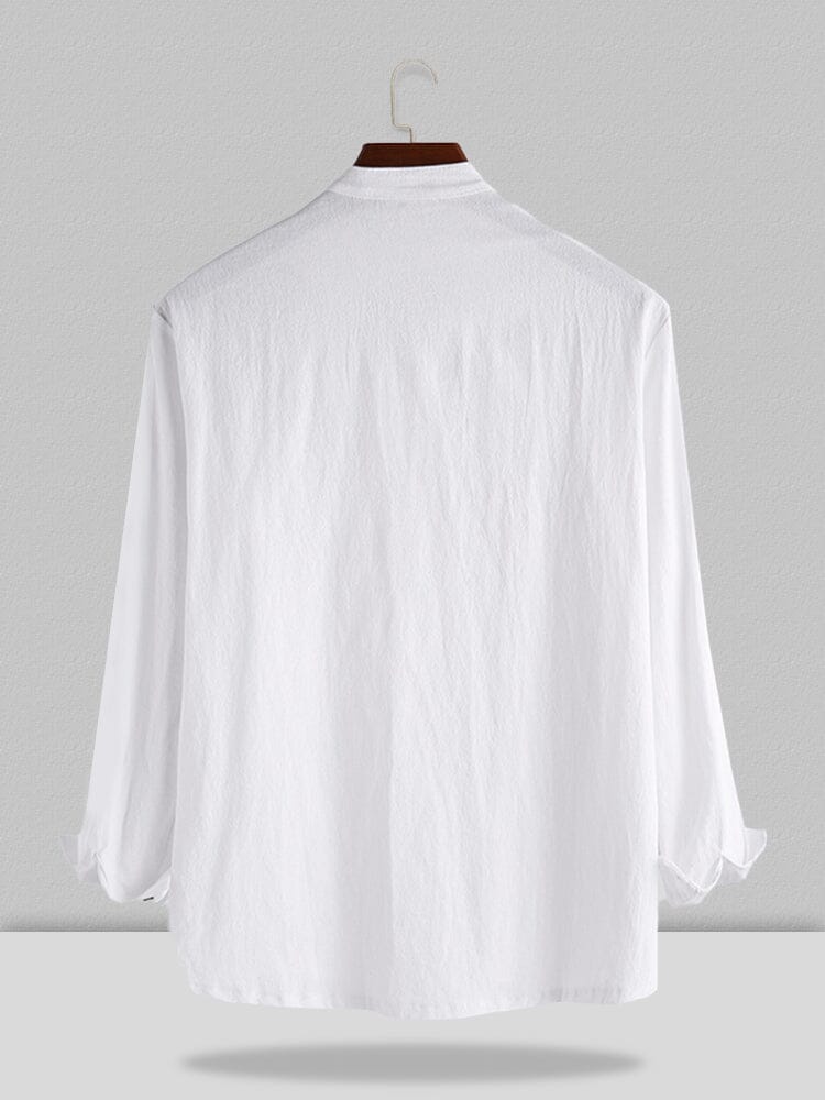 Stand Collar Cotton Linen Style Long Sleeve Shirt