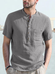Casual Half Button Cotton Linen Shirt