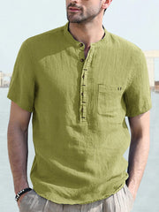 Casual Half Button Cotton Linen Shirt