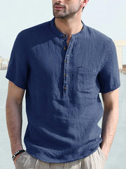 Casual Half Button Cotton Linen Shirt