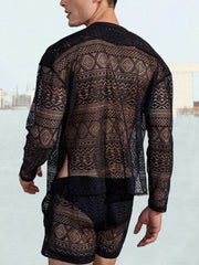 Hollow Out Lace Shirt Sets