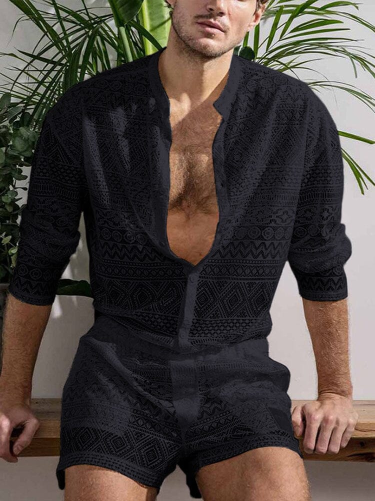 Hollow Out Lace Shirt Sets