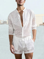Hollow Out Lace Shirt Sets