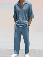 Casual Water Ripple Textured Shirt Set