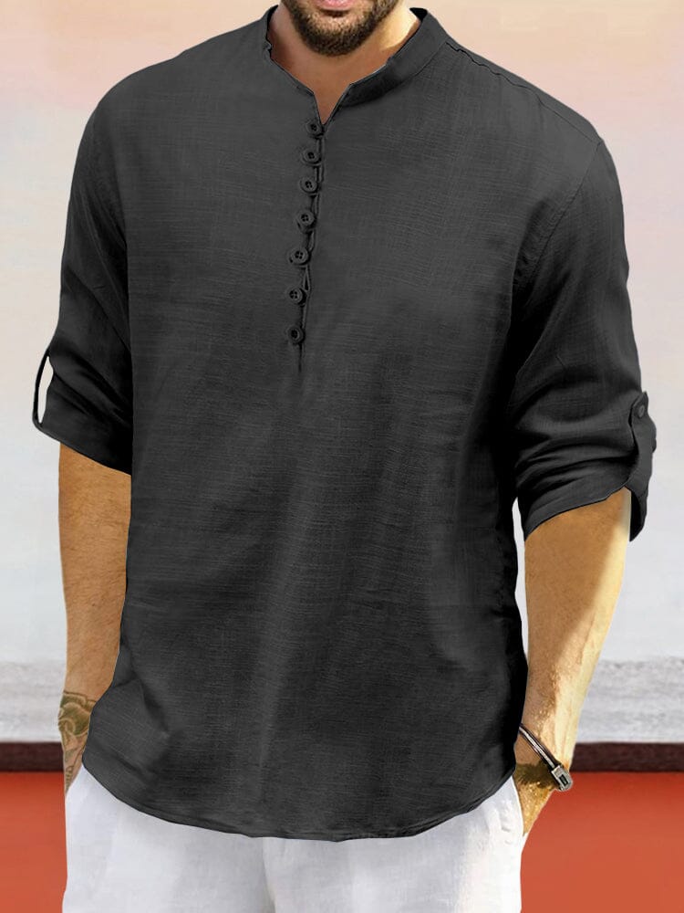 Leisure Half Placket Cotton Linen Shirt