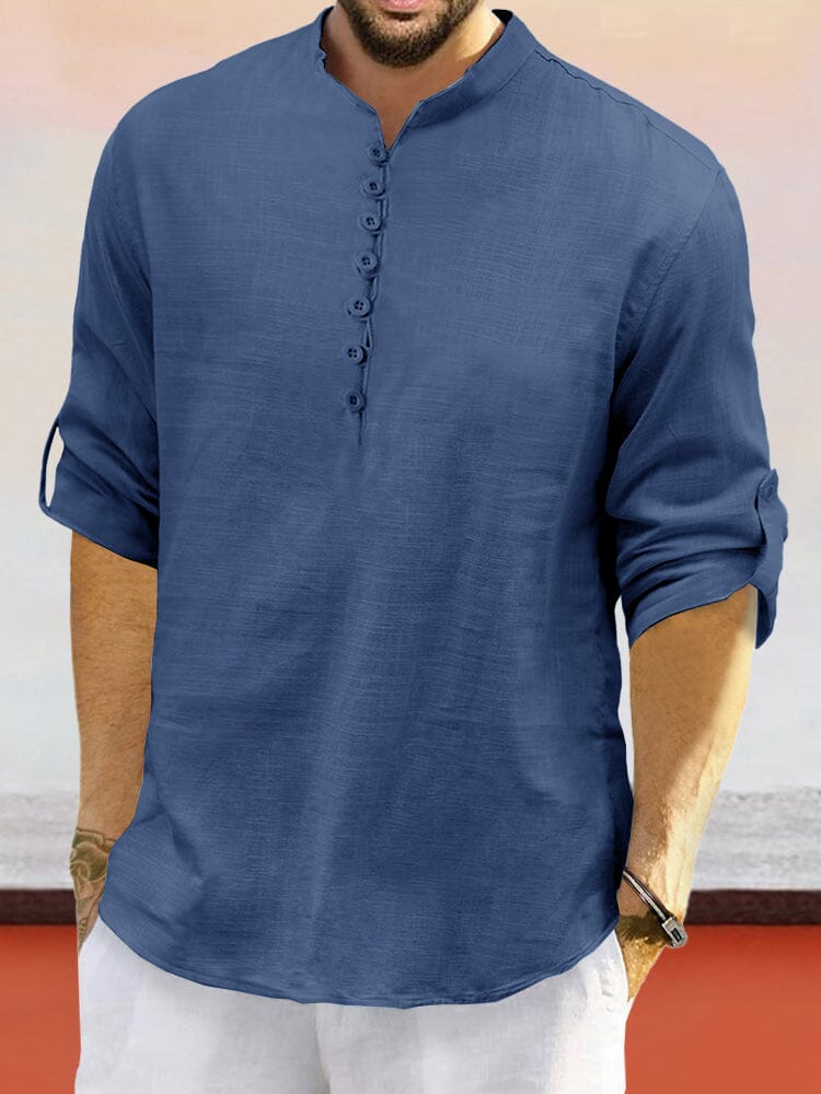 Leisure Half Placket Cotton Linen Shirt