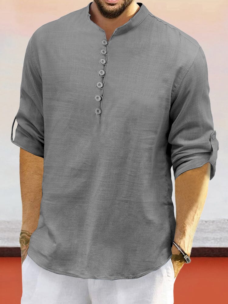 Leisure Half Placket Cotton Linen Shirt