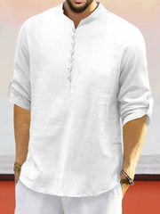 Leisure Half Placket Cotton Linen Shirt