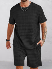 Casual Simple Waffle Tracksuit Set