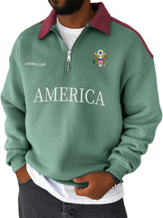 Men's Stylish Vintage American Print Contrast Zipper Sweatshirt